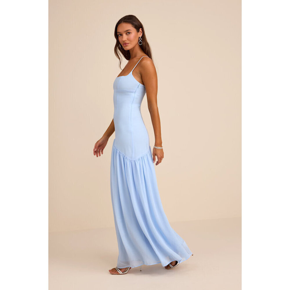 Lulus Auria Light Blue Chiffon Drop Waist Maxi Dress - Size L